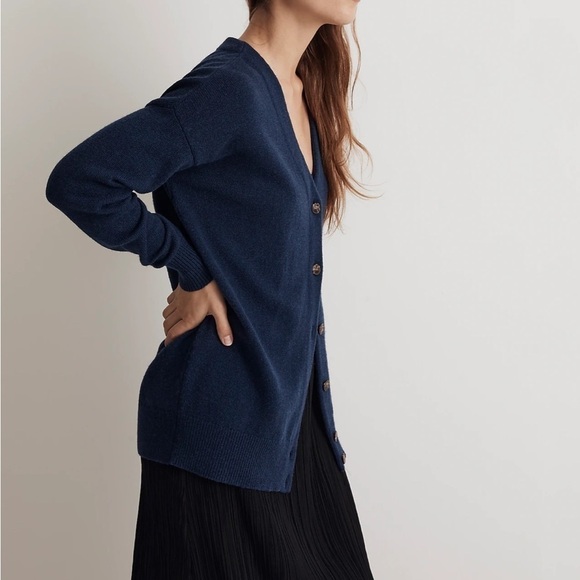 NWOT Madewell V-Neck Relaxed Cardigan heather indigo - Picture 2 of 7